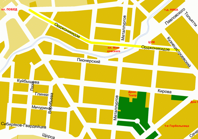Расположение улицы на схеме города